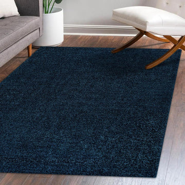 Haze Solid Low-pile Area Rug Navy